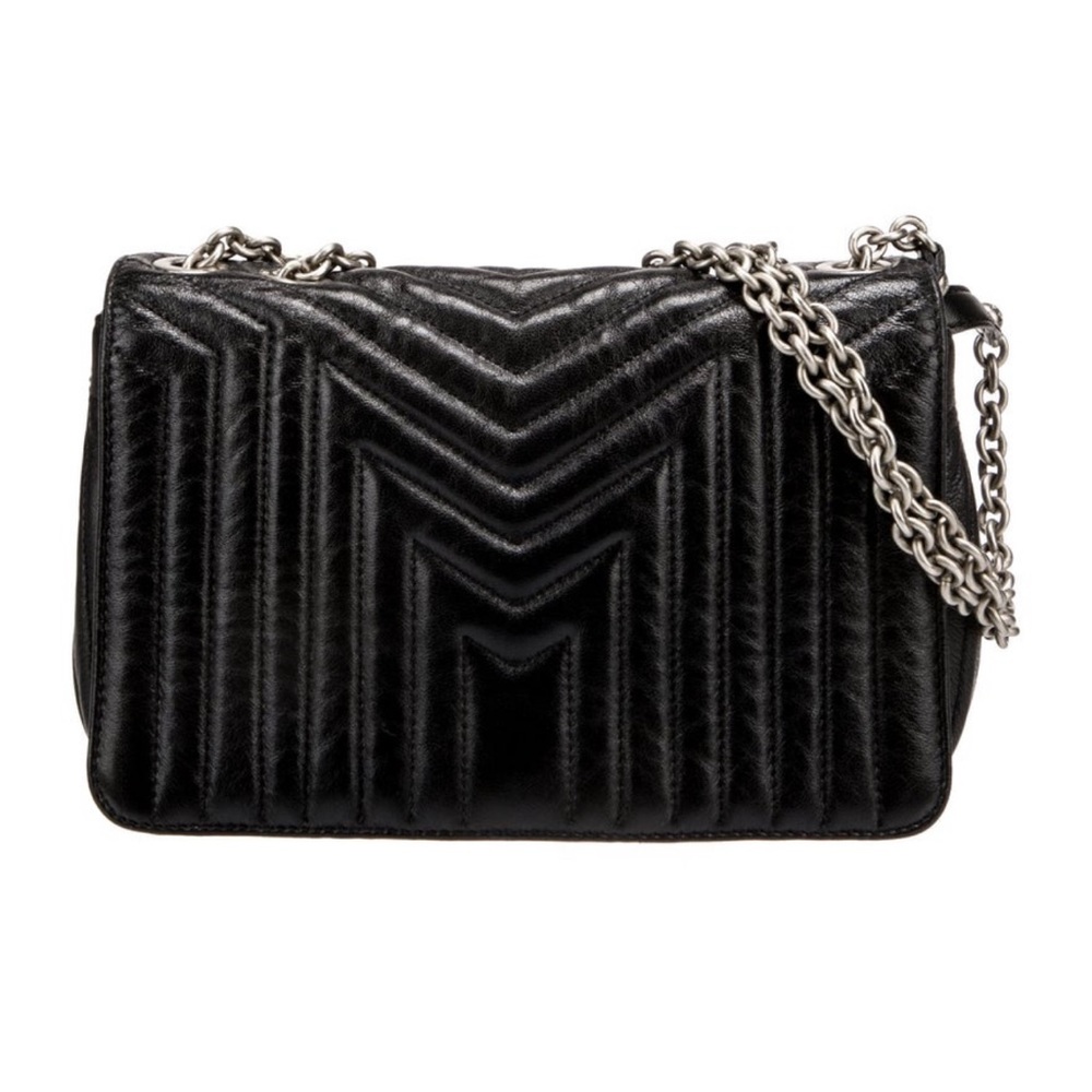 MaxMara quilted chain shoulder black leather flap bag
